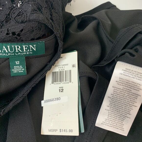 RALPH LAUREN Womens Jewel Neck Above the Knee Fit + Flare Dress 12 Black - Picture 8 of 10